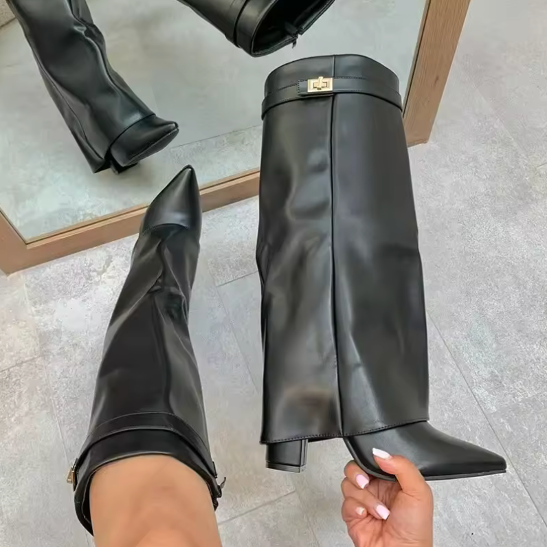 Chic Pointed Shark Mid-Calf Boots